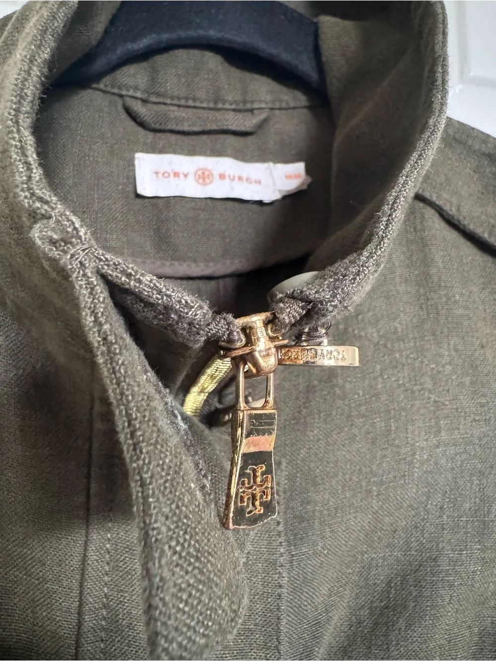 Tory Burch Linen Olive Green Military Field Jacket